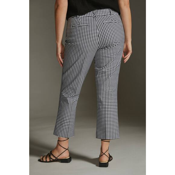 New Anthropologie The Essential Slim Kick Gingham Flare Pants $128 US 4 B&W Crop - Picture 4 of 5